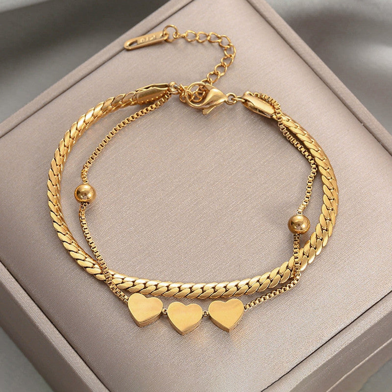 Gold Plated Heart Themed Wraparound Bracelet
