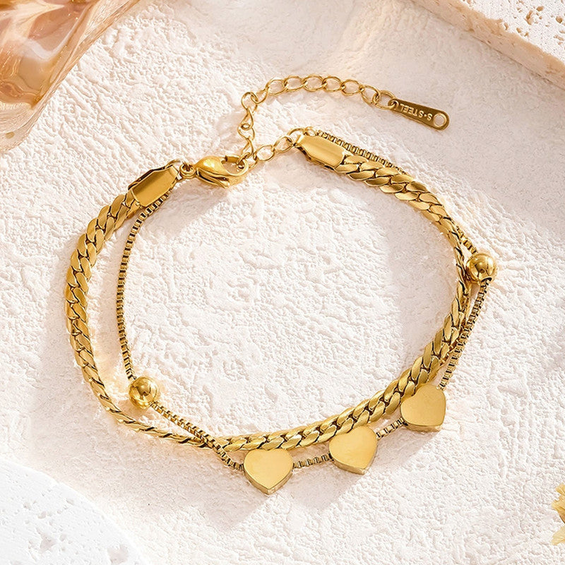 Gold Plated Heart Themed Wraparound Bracelet
