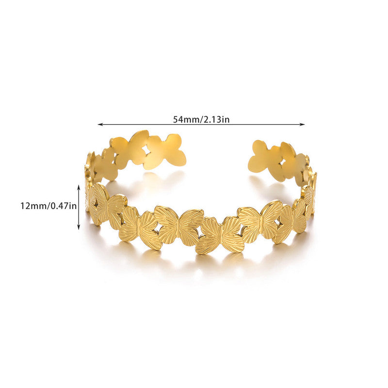 Gold Stainless Steel Butterfly Themed Cuff Bracelet