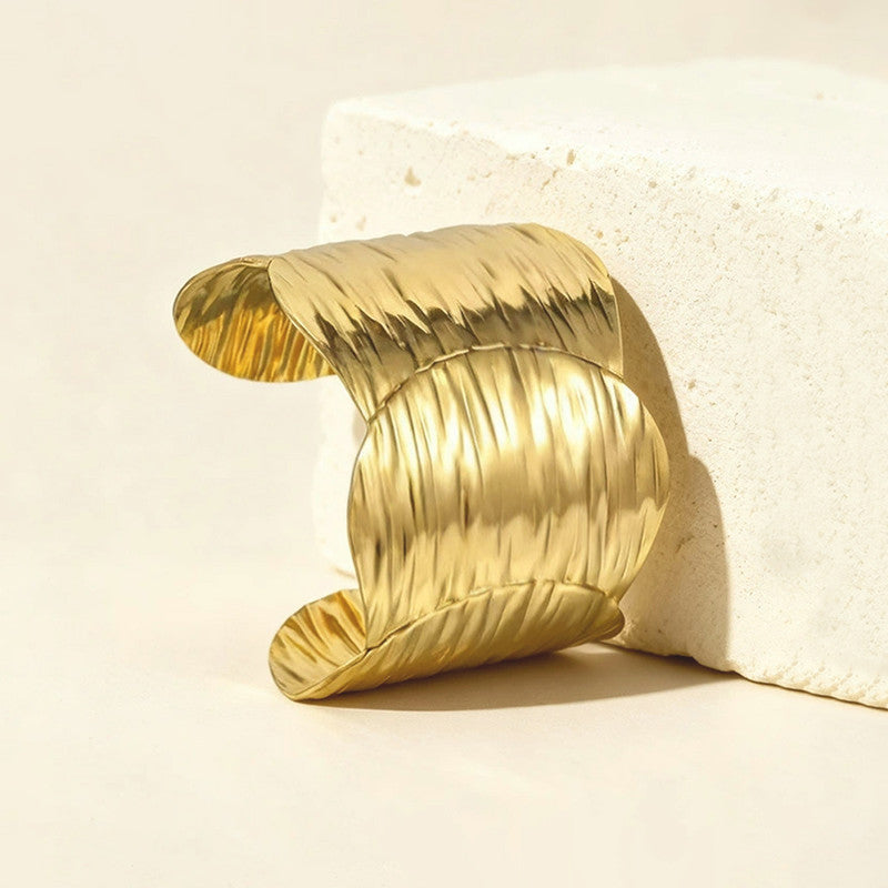 Gold Stainless Steel Contemporary Cuff Bracelet