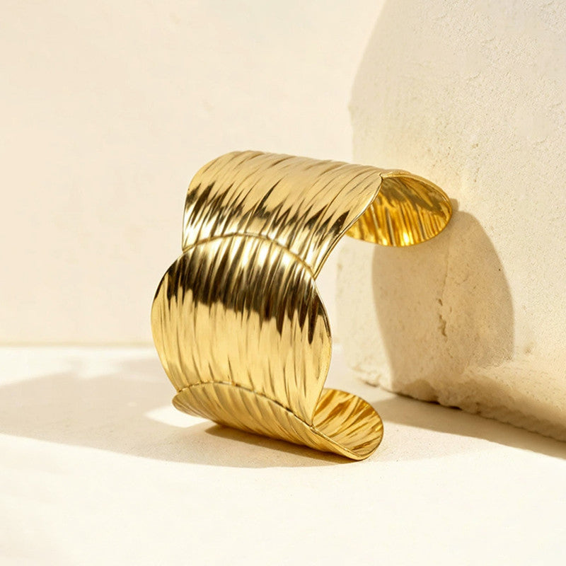 Gold Stainless Steel Contemporary Cuff Bracelet