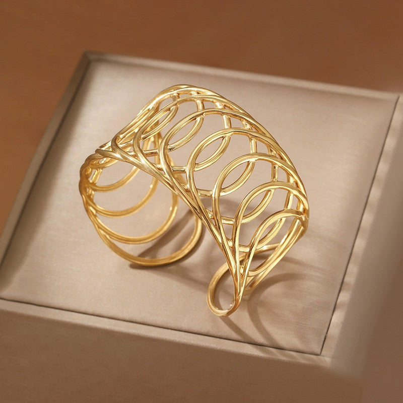 Gold Stainless Steel Contemporary Cuff Bracelet