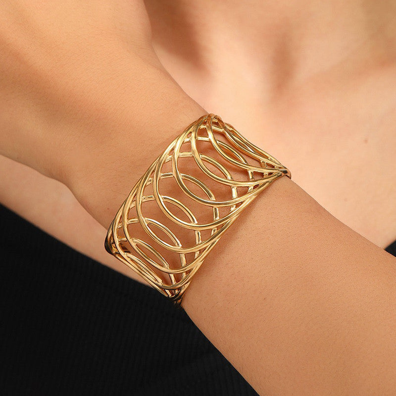 Gold Stainless Steel Contemporary Cuff Bracelet