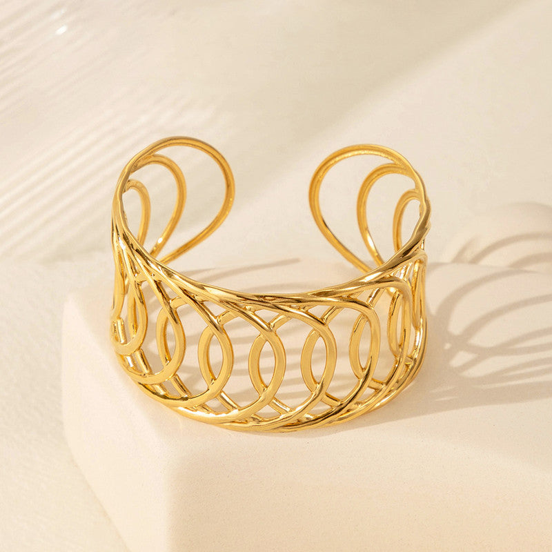 Gold Stainless Steel Contemporary Cuff Bracelet