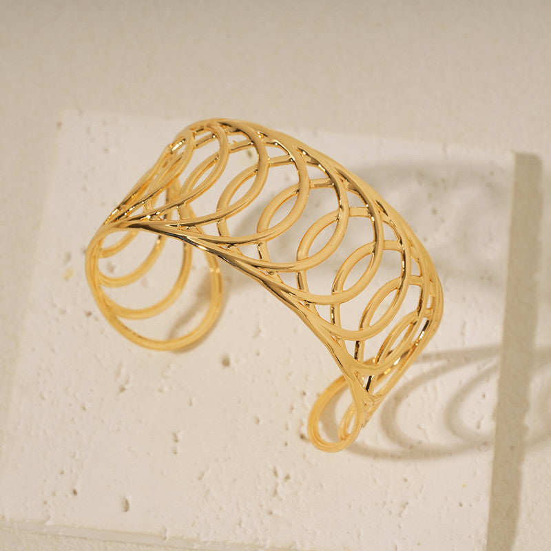 Gold Stainless Steel Contemporary Cuff Bracelet