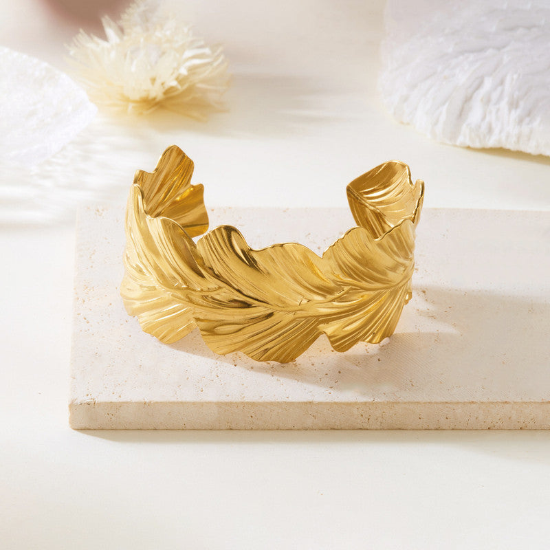 Gold Stainless Steel Contemporary Cuff Bracelet