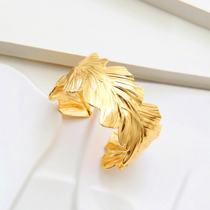Gold Stainless Steel Contemporary Cuff Bracelet