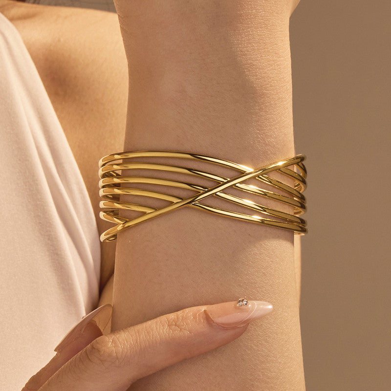 Gold Stainless Steel Contemporary Cuff Bracelet