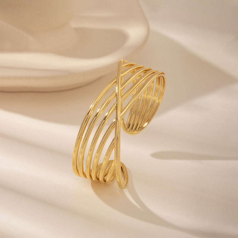 Gold Stainless Steel Contemporary Cuff Bracelet