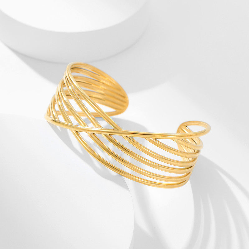 Gold Stainless Steel Contemporary Cuff Bracelet