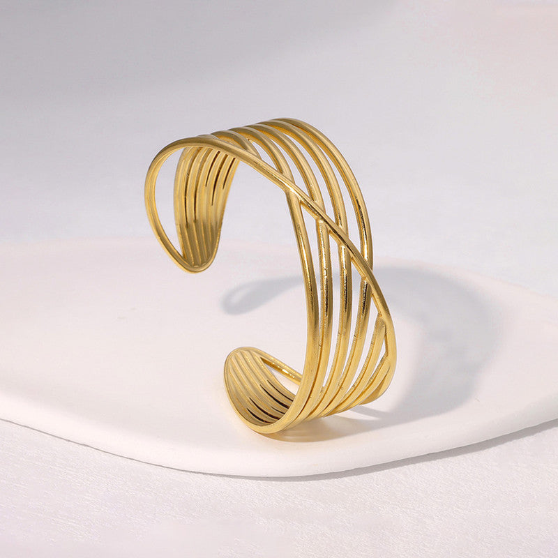 Gold Stainless Steel Contemporary Cuff Bracelet