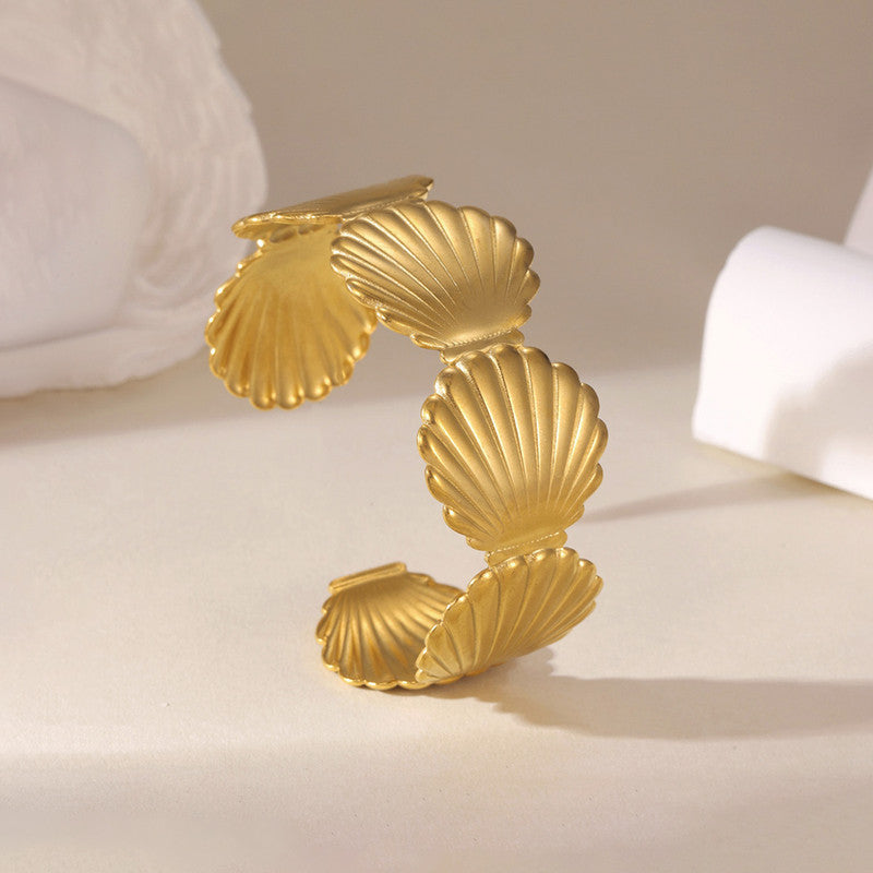 Gold Stainless Steel Shell Themed Cuff Bracelet