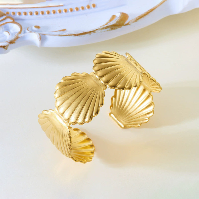 Gold Stainless Steel Shell Themed Cuff Bracelet