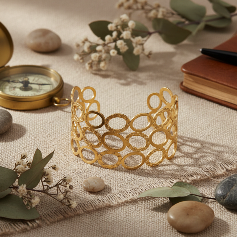 Gold Stainless Steel Contemporary Cuff Bracelet