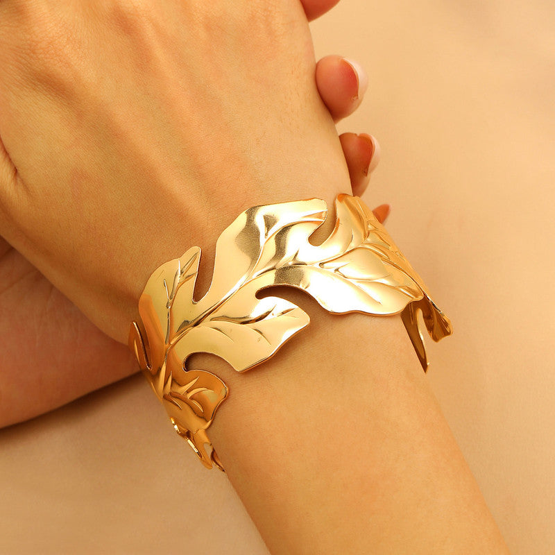 Gold Stainless Steel Contemporary Cuff Bracelet