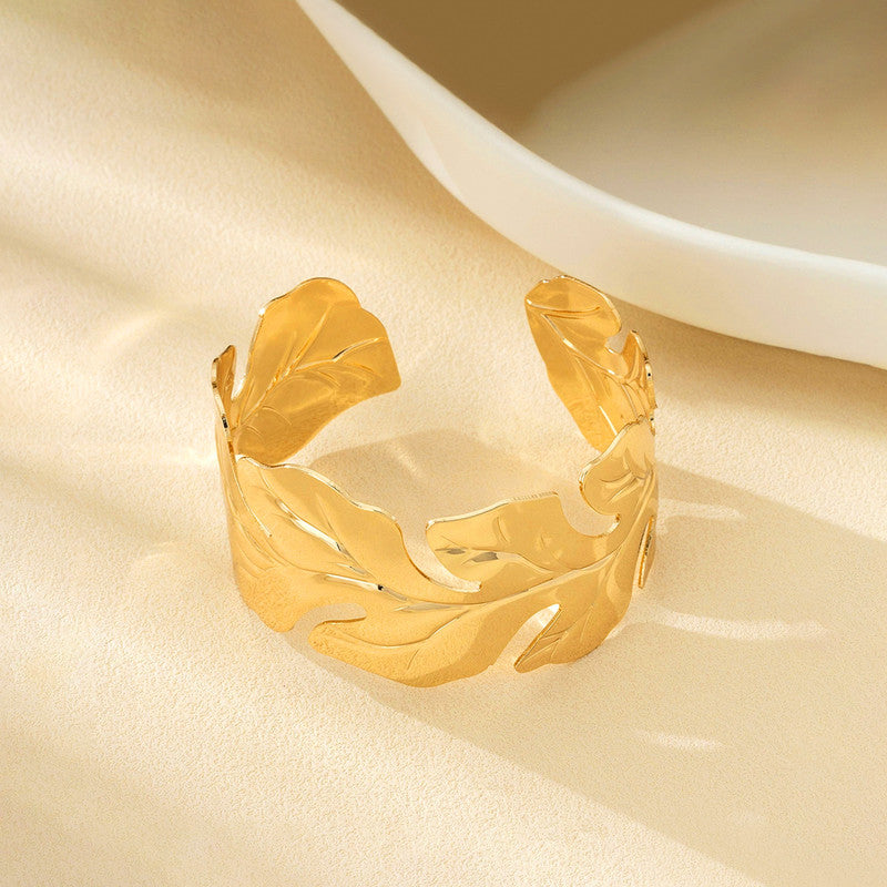 Gold Stainless Steel Contemporary Cuff Bracelet