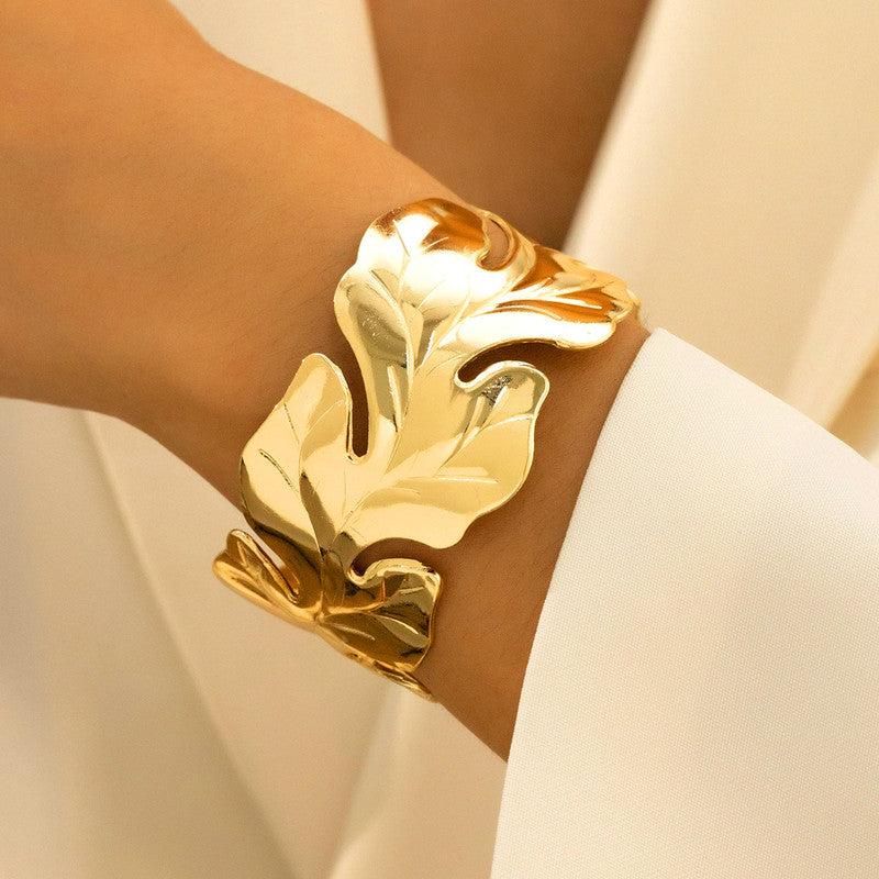 Gold Stainless Steel Contemporary Cuff Bracelet