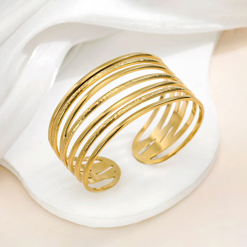 Gold Stainless Steel Contemporary Cuff Bracelet