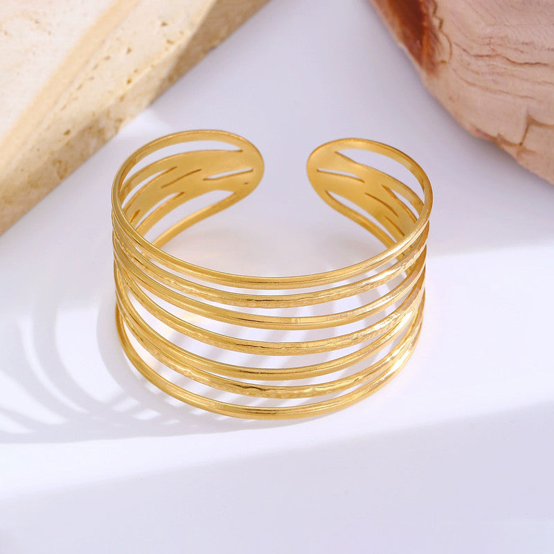Gold Stainless Steel Contemporary Cuff Bracelet