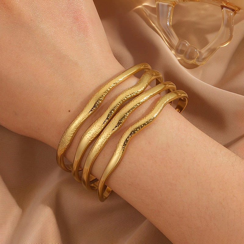 Gold Stainless Steel Contemporary Cuff Bracelet