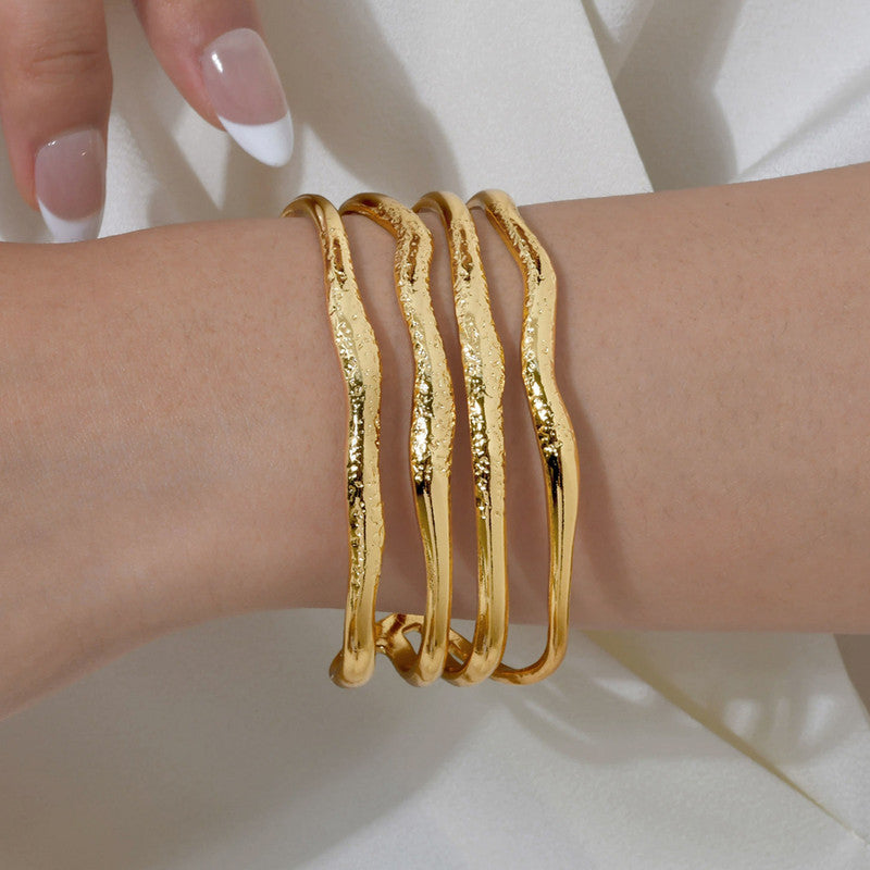 Gold Stainless Steel Contemporary Cuff Bracelet