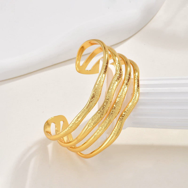 Gold Stainless Steel Contemporary Cuff Bracelet
