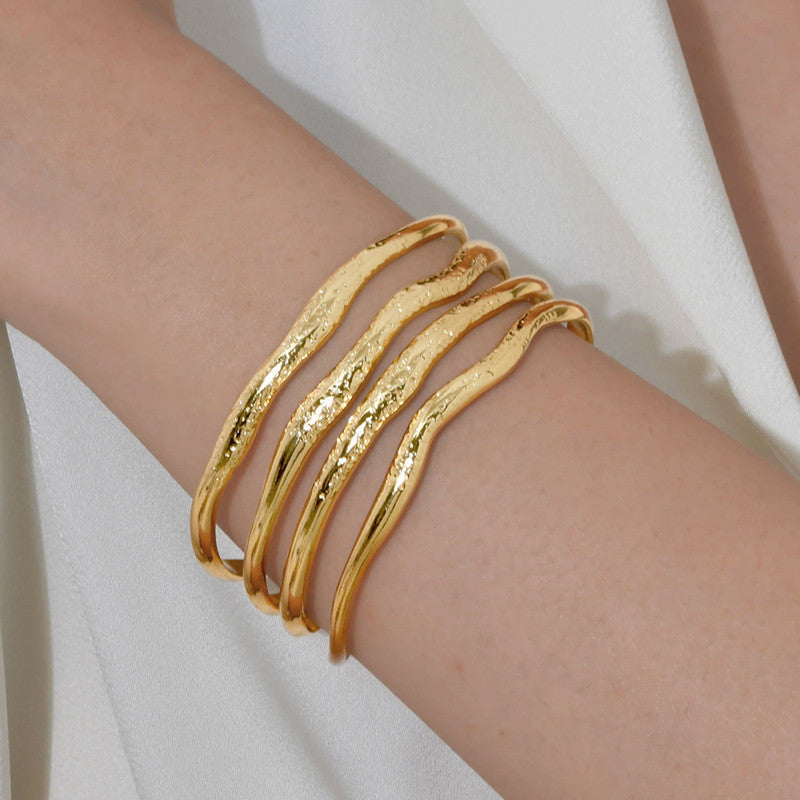 Gold Stainless Steel Contemporary Cuff Bracelet