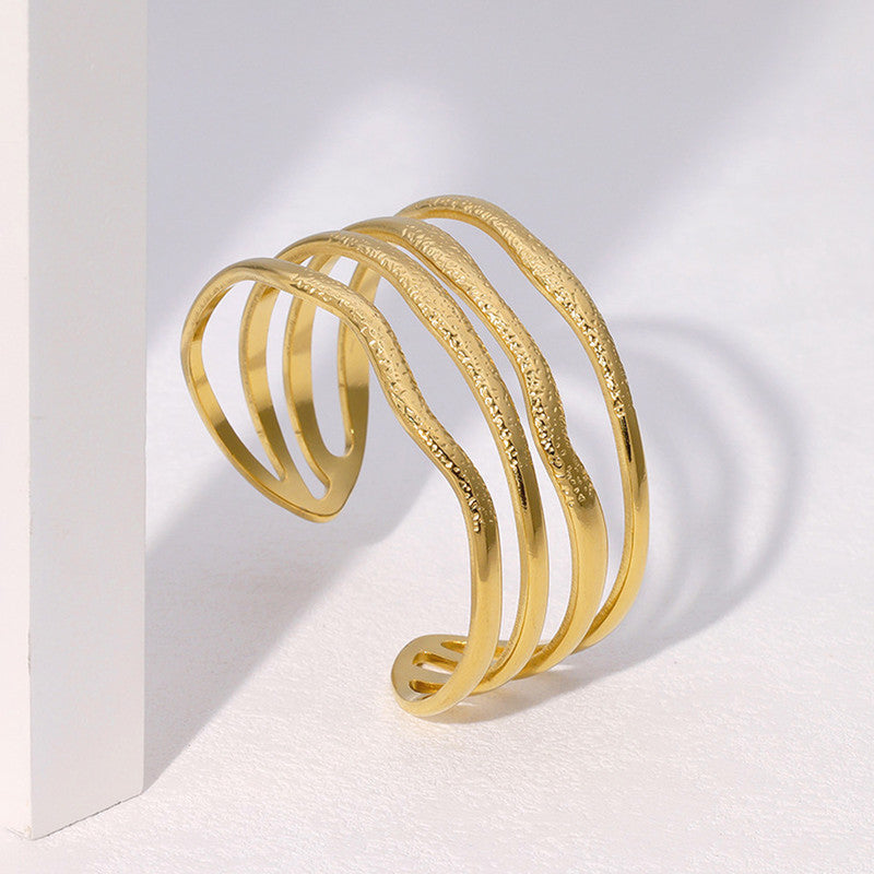 Gold Stainless Steel Contemporary Cuff Bracelet