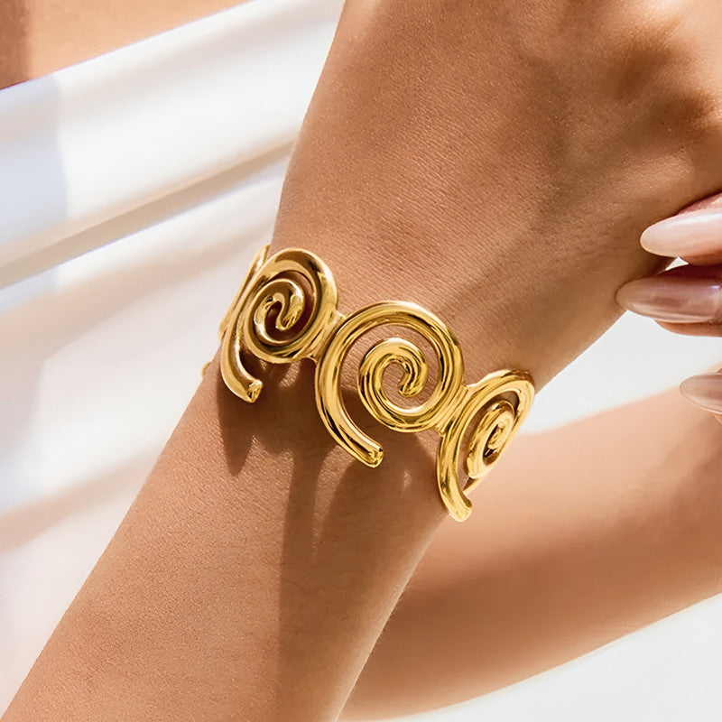 Gold Stainless Steel Contemporary Cuff Bracelet