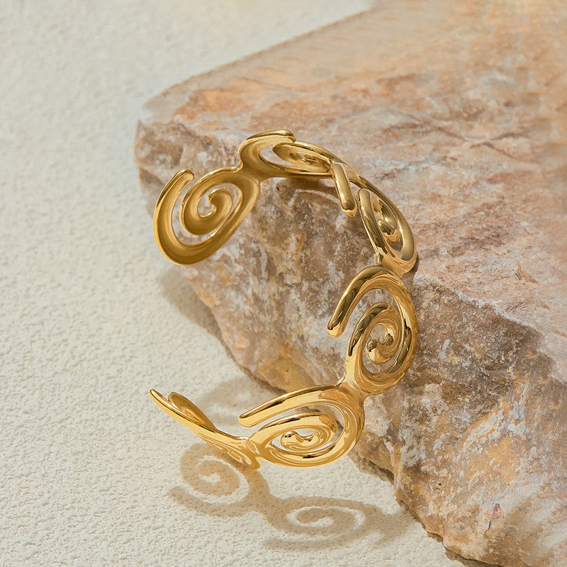 Gold Stainless Steel Contemporary Cuff Bracelet