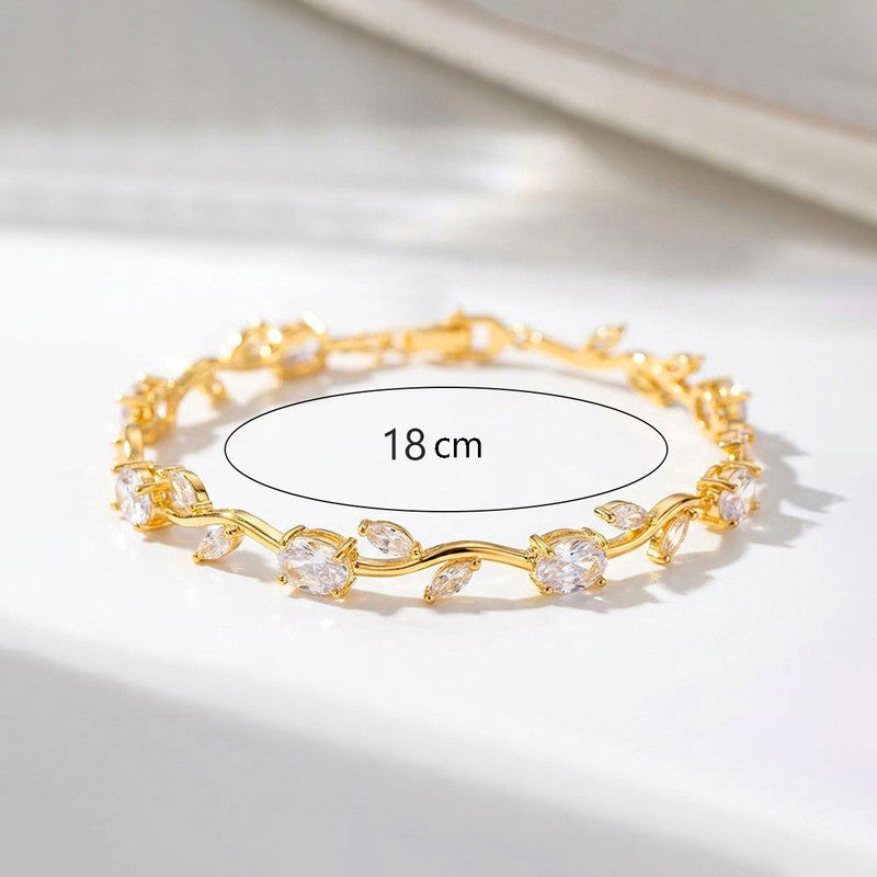 Gold Plated White Stones Studded Anti Tarnish Tulip Bracelet
