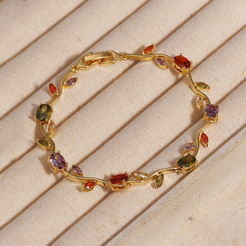 Gold Plated Multicolor Stones Studded Anti Tarnish Tulip Bracelet