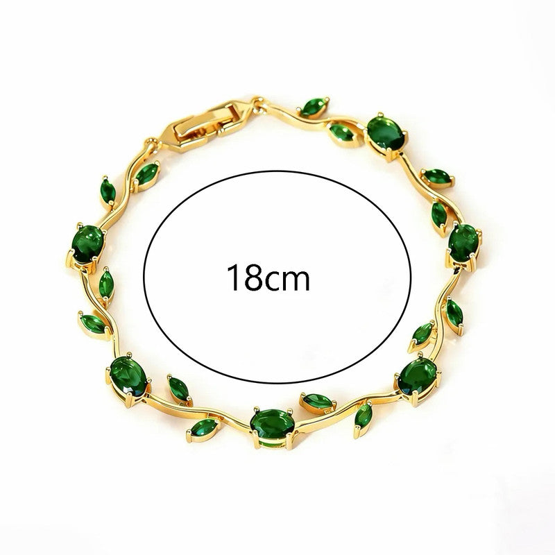 Gold Plated Green Stones Studded Anti Tarnish Tulip Bracelet