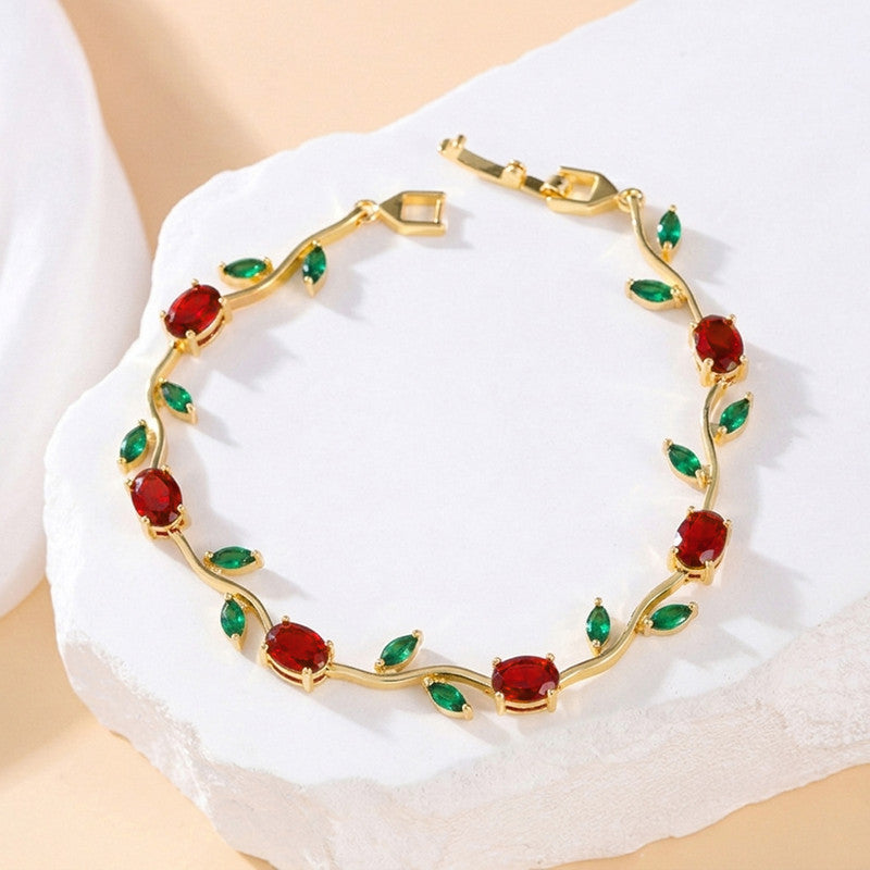 Gold Plated Multicolor Stones Studded Anti Tarnish Tulip Bracelet
