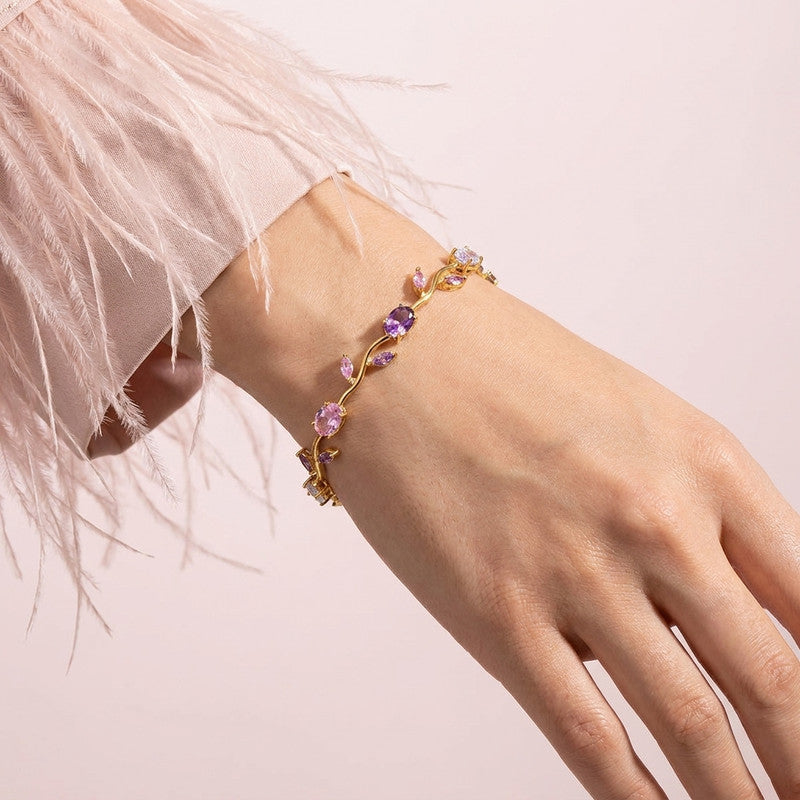 Gold Plated Multicolor Stones Studded Anti Tarnish Tulip Bracelet