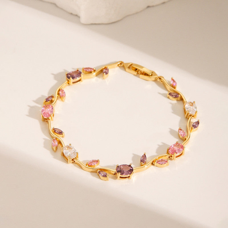 Gold Plated Multicolor Stones Studded Anti Tarnish Tulip Bracelet