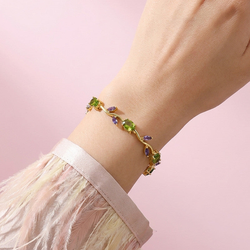 Gold Plated Multicolor Stones Studded Anti Tarnish Tulip Bracelet