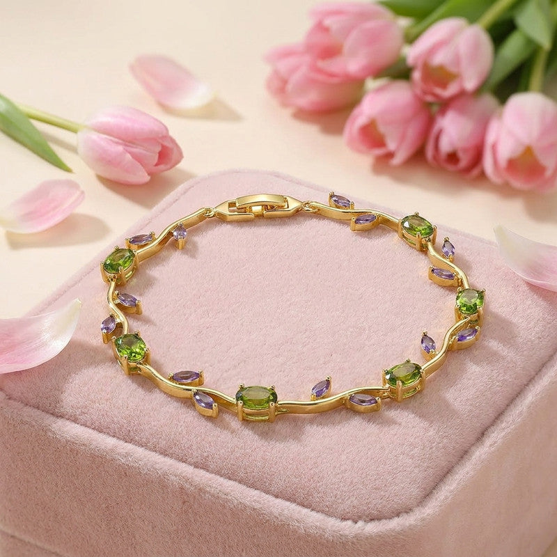 Gold Plated Multicolor Stones Studded Anti Tarnish Tulip Bracelet