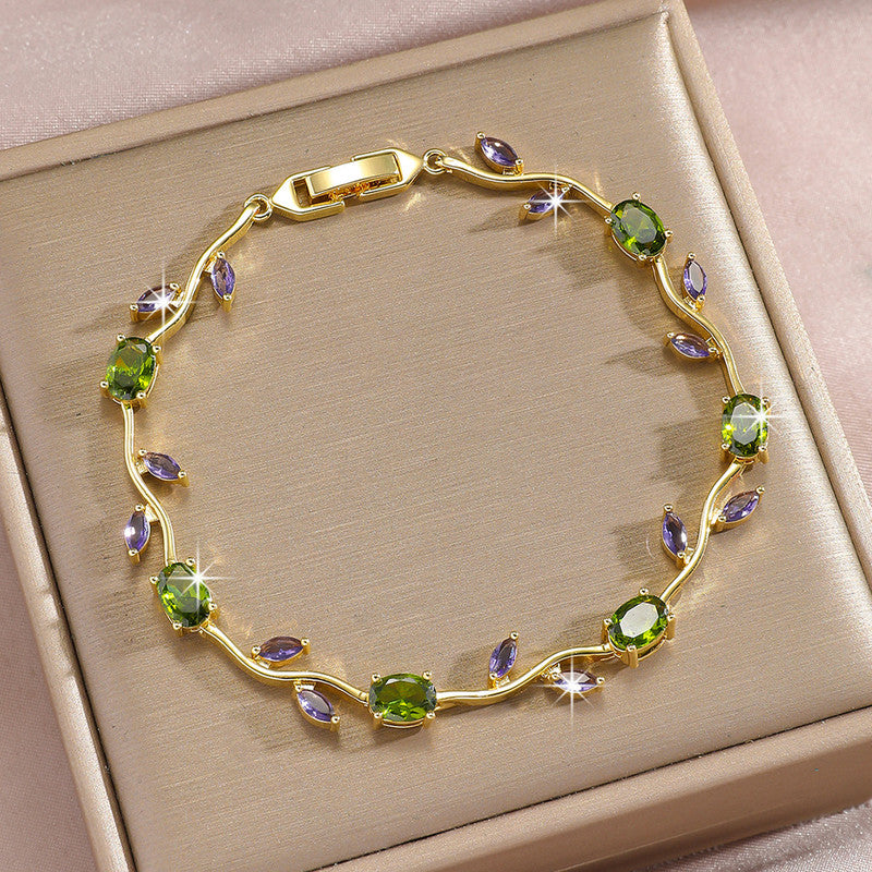 Gold Plated Multicolor Stones Studded Anti Tarnish Tulip Bracelet