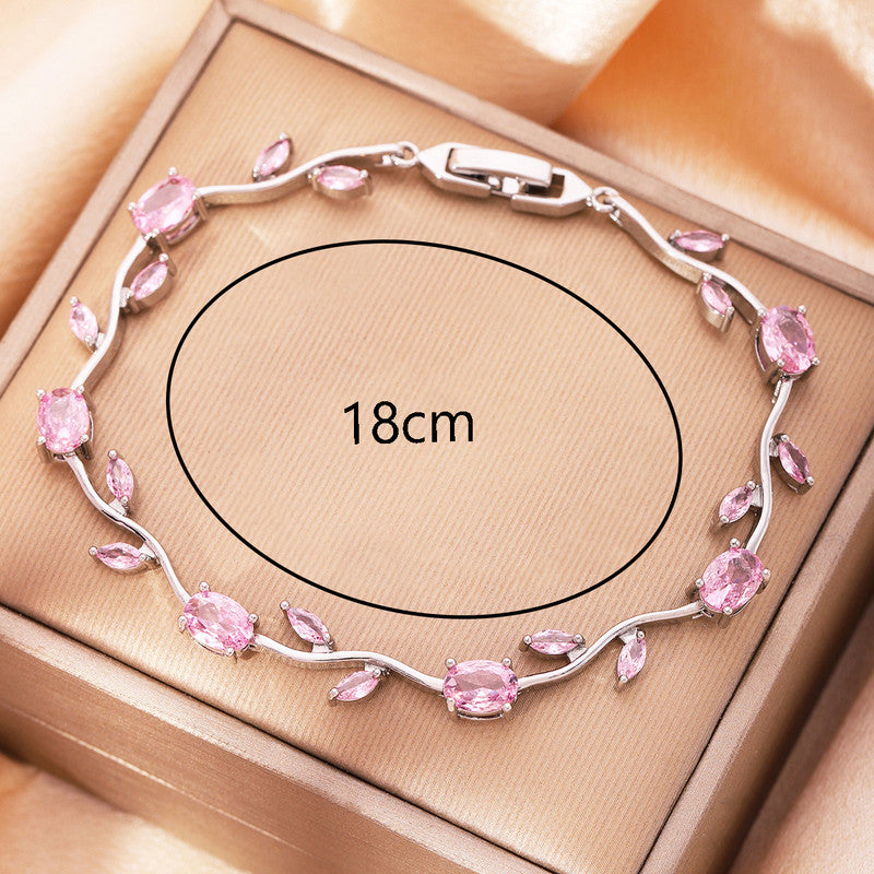 Silver Plated Pink Stones Studded Anti Tarnish Tulip Bracelet