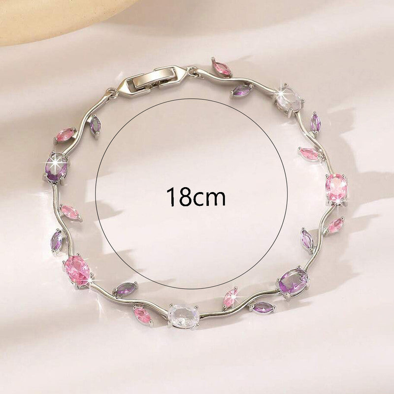 Silver Plated Multicolor Stones Studded Anti Tarnish Tulip Bracelet