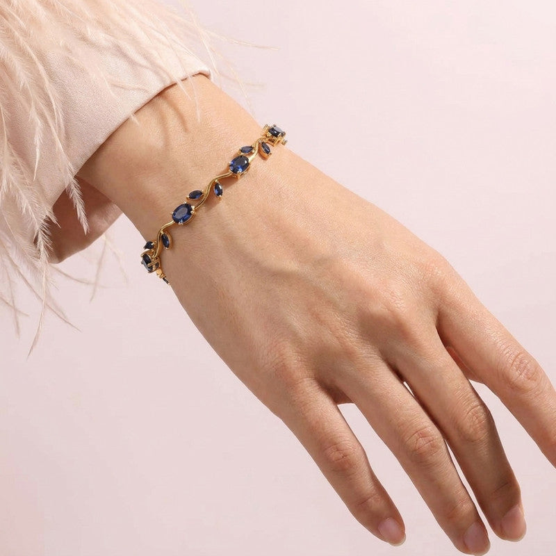 Gold Plated Navy Blue Stones Studded Anti Tarnish Tulip Bracelet