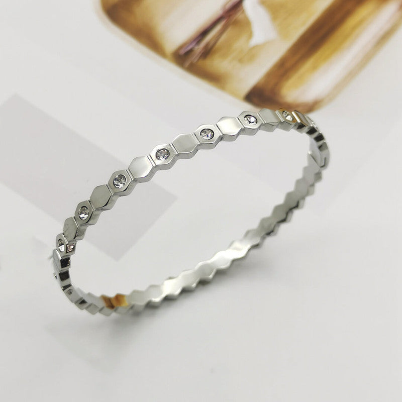 Silver-Plated AD Bangle-Style Hexagonal Anti Tarnish Bracelet