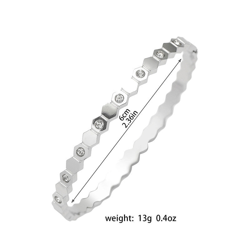 Silver-Plated AD Bangle-Style Hexagonal Anti Tarnish Bracelet