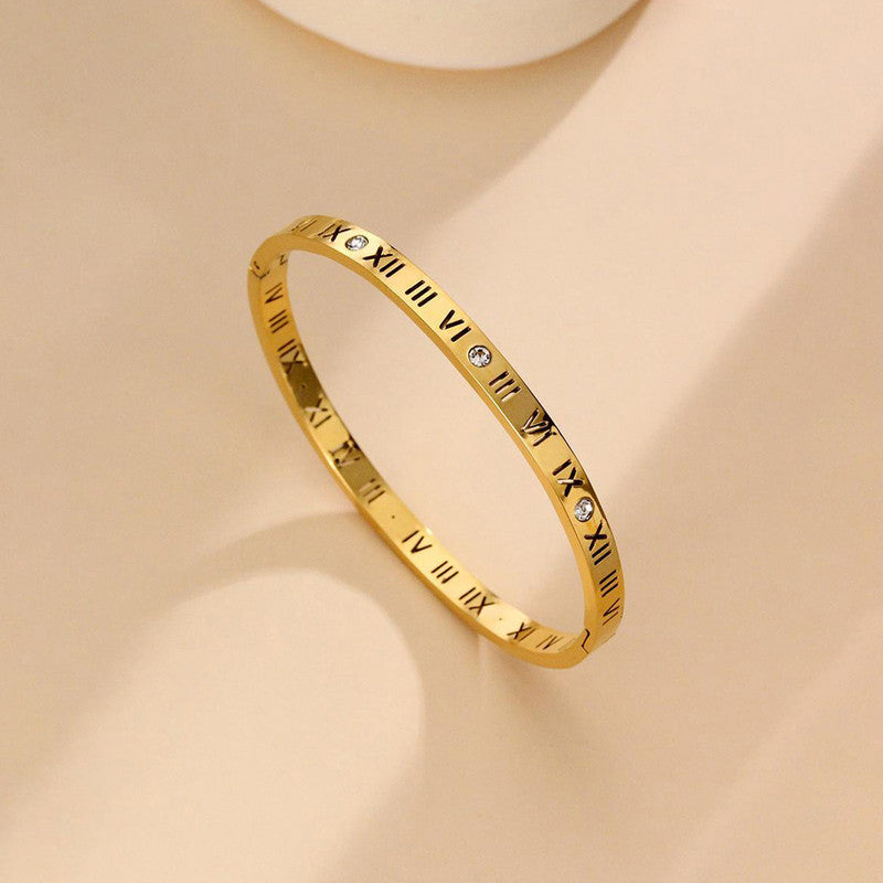 Gold-Plated AD Bangle-Style Anti Tarnish Roman Numerals Bracelet