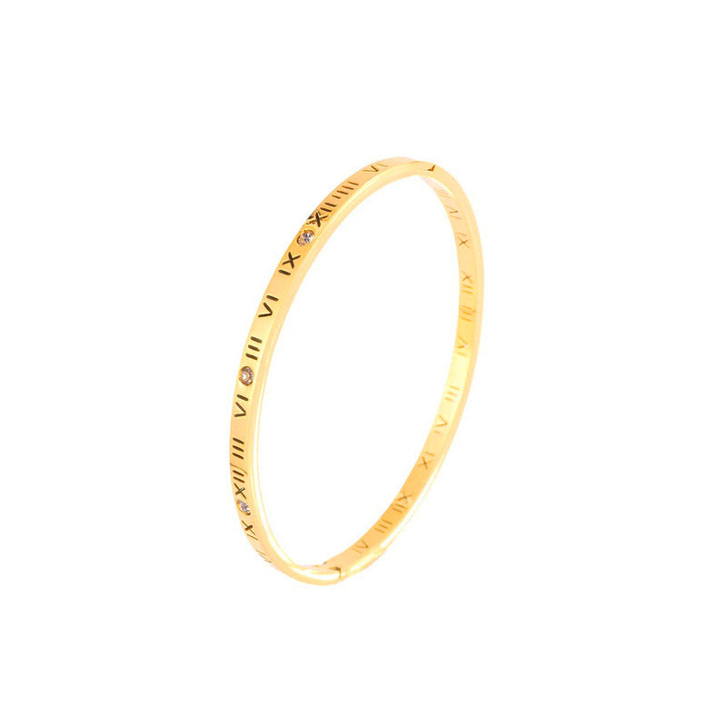 Gold-Plated AD Bangle-Style Anti Tarnish Roman Numerals Bracelet