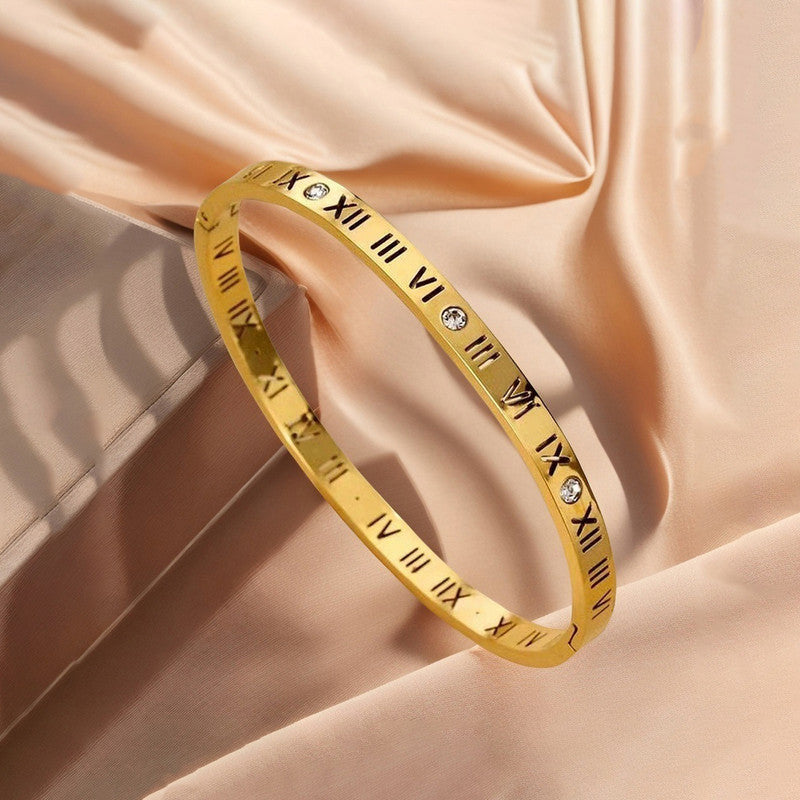 Gold-Plated AD Bangle-Style Anti Tarnish Roman Numerals Bracelet