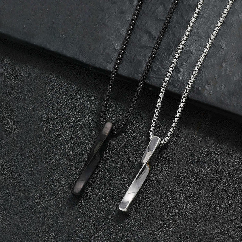 Black Silver Plated Stainless Steel Anti Tarnish Twisted Bar Shaped Pendant (Pack of 2)
