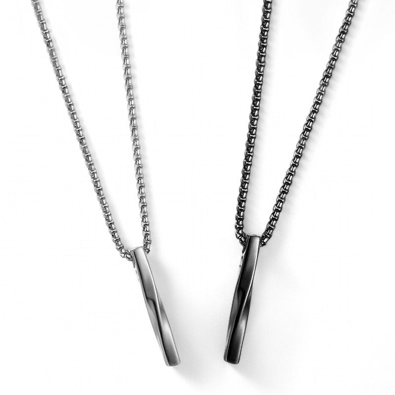 Black Silver Plated Stainless Steel Anti Tarnish Twisted Bar Shaped Pendant (Pack of 2)