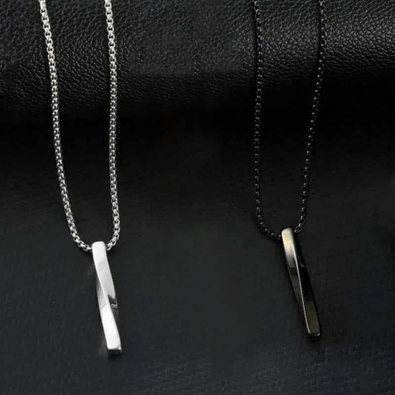 Black Silver Plated Stainless Steel Anti Tarnish Twisted Bar Shaped Pendant (Pack of 2)